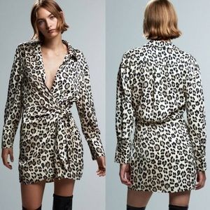 ZARA Women Top Blouse Long Sleeves Wrap Belted Cheetah Leopard Print Medium